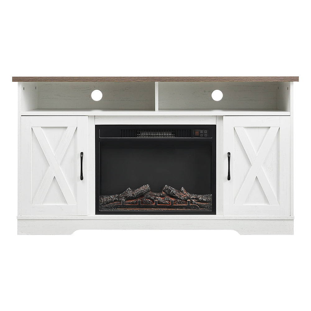 54 Inch Electric Fire Suite Black Fireplace with White TV Stand Surround Set with Timer and Remote Control