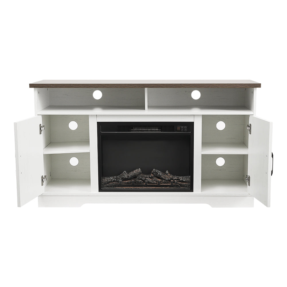 54 Inch Electric Fire Suite Black Fireplace with White TV Stand Surround Set with Timer and Remote Control