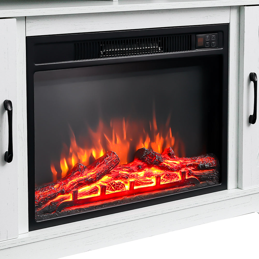54 Inch Electric Fire Suite Black Fireplace with White TV Stand Surround Set with Timer and Remote Control