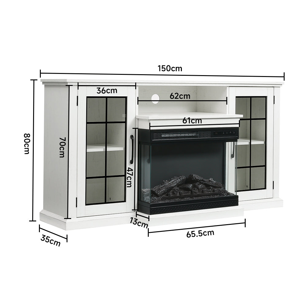 59 Inch White Electric Fireplace Suite with TV Stand and Internal Storage