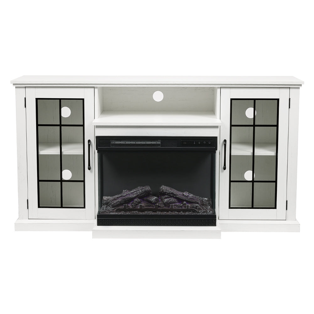 59 Inch White Electric Fireplace Suite with TV Stand and Internal Storage