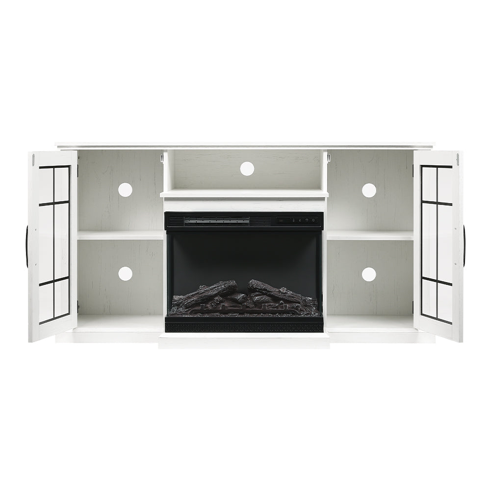 59 Inch White Electric Fireplace Suite with TV Stand and Internal Storage