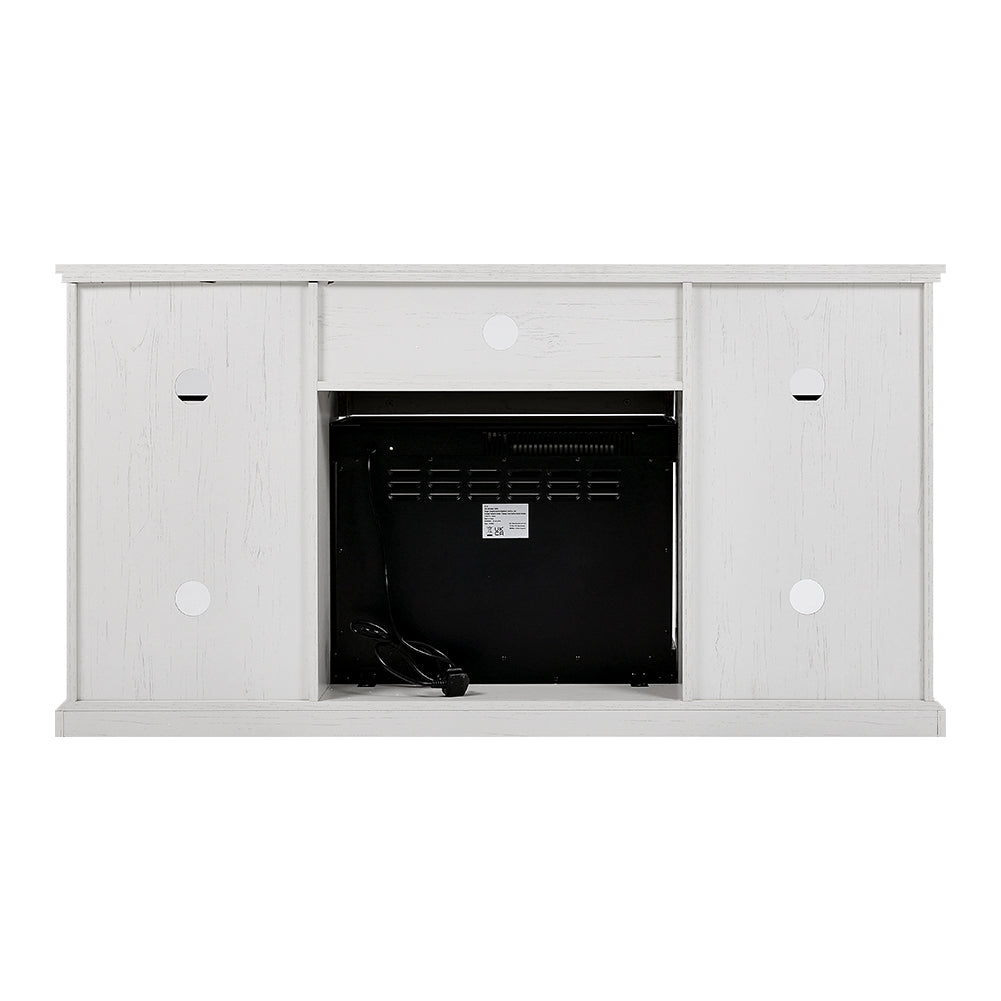 59 Inch White Electric Fireplace Suite with TV Stand and Internal Storage