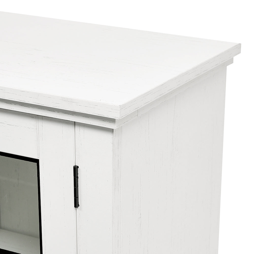 59 Inch White Electric Fireplace Suite with TV Stand and Internal Storage