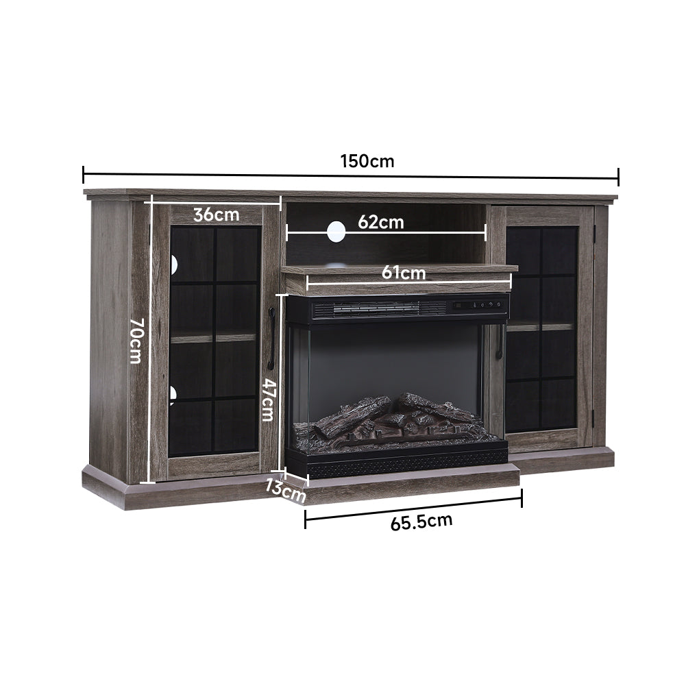 59 Inch White Electric Fireplace Suite with TV Stand and Internal Storage