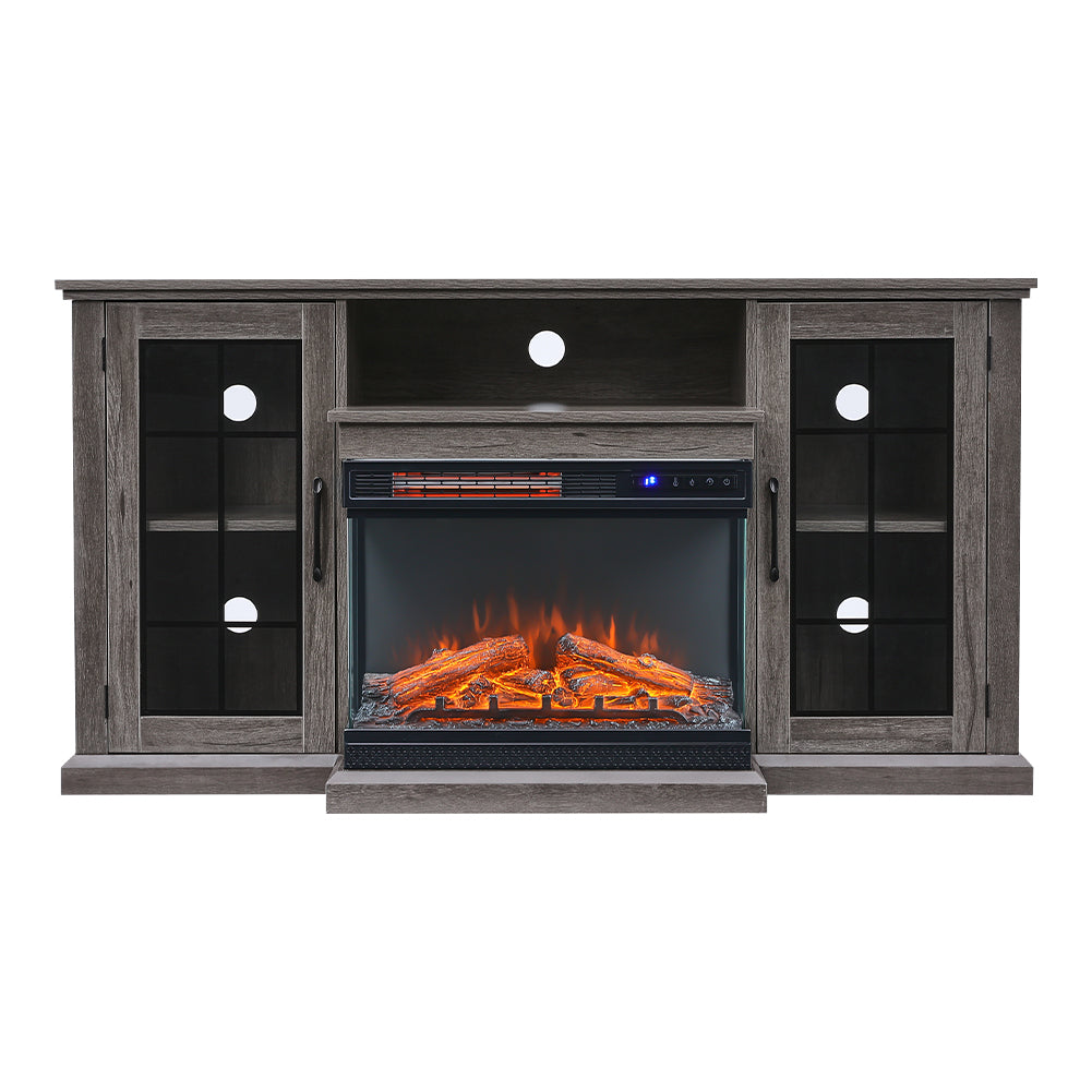 59 Inch White Electric Fireplace Suite with TV Stand and Internal Storage