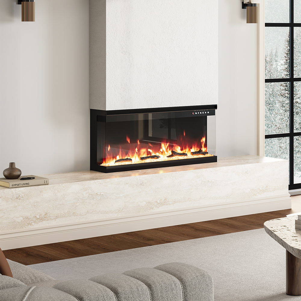 40/50/60 Inch 12 Flames Color 3 Side Electric Fire Freestanding Recessed Fireplace with Remote Control