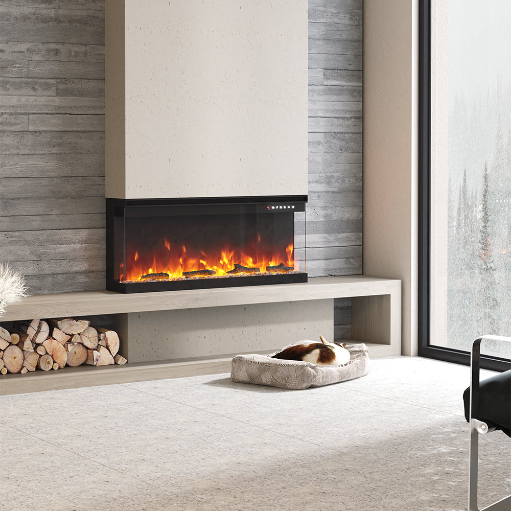 40/50/60 Inch 12 Flames Color 3 Side Electric Fire Freestanding Recessed Fireplace with Remote Control