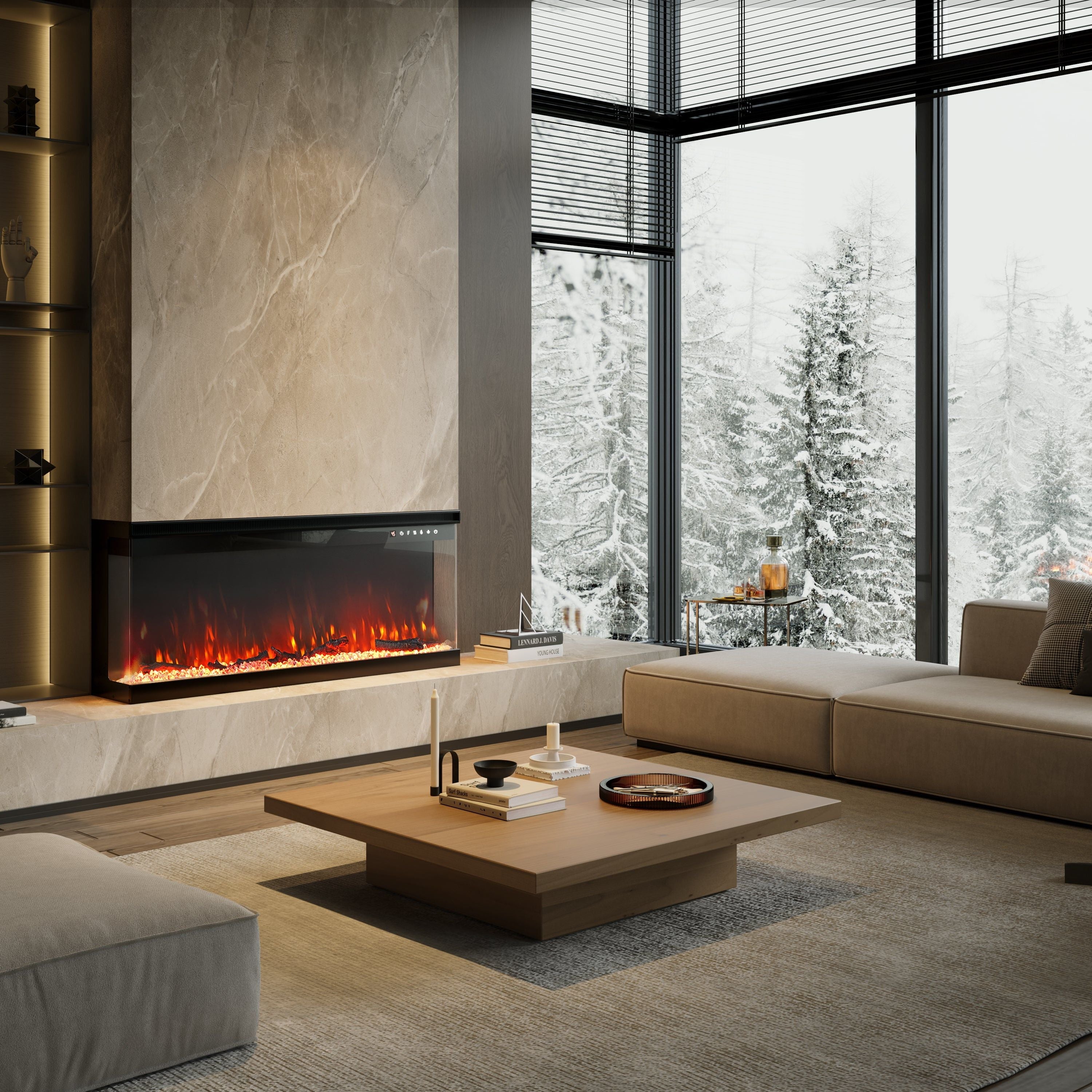 40/50/60 Inch 12 Flames Color 3 Side Electric Fire Freestanding Recessed Fireplace with Remote Control
