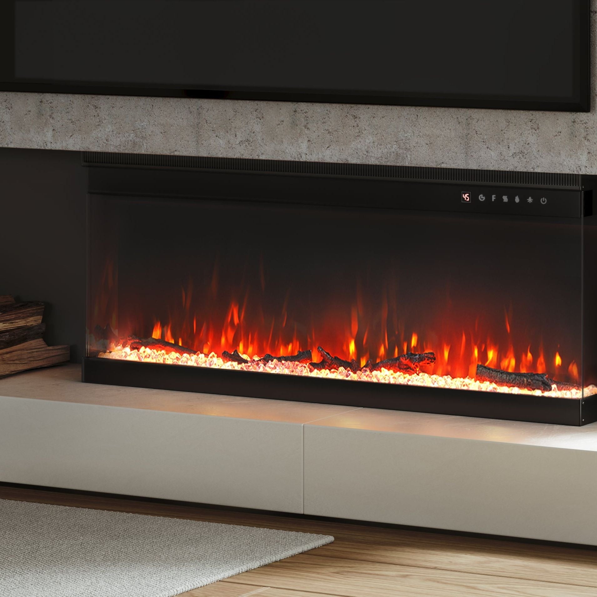 40/50/60 Inch 12 Flames Color 3 Side Electric Fire Freestanding Recessed Fireplace with Remote Control