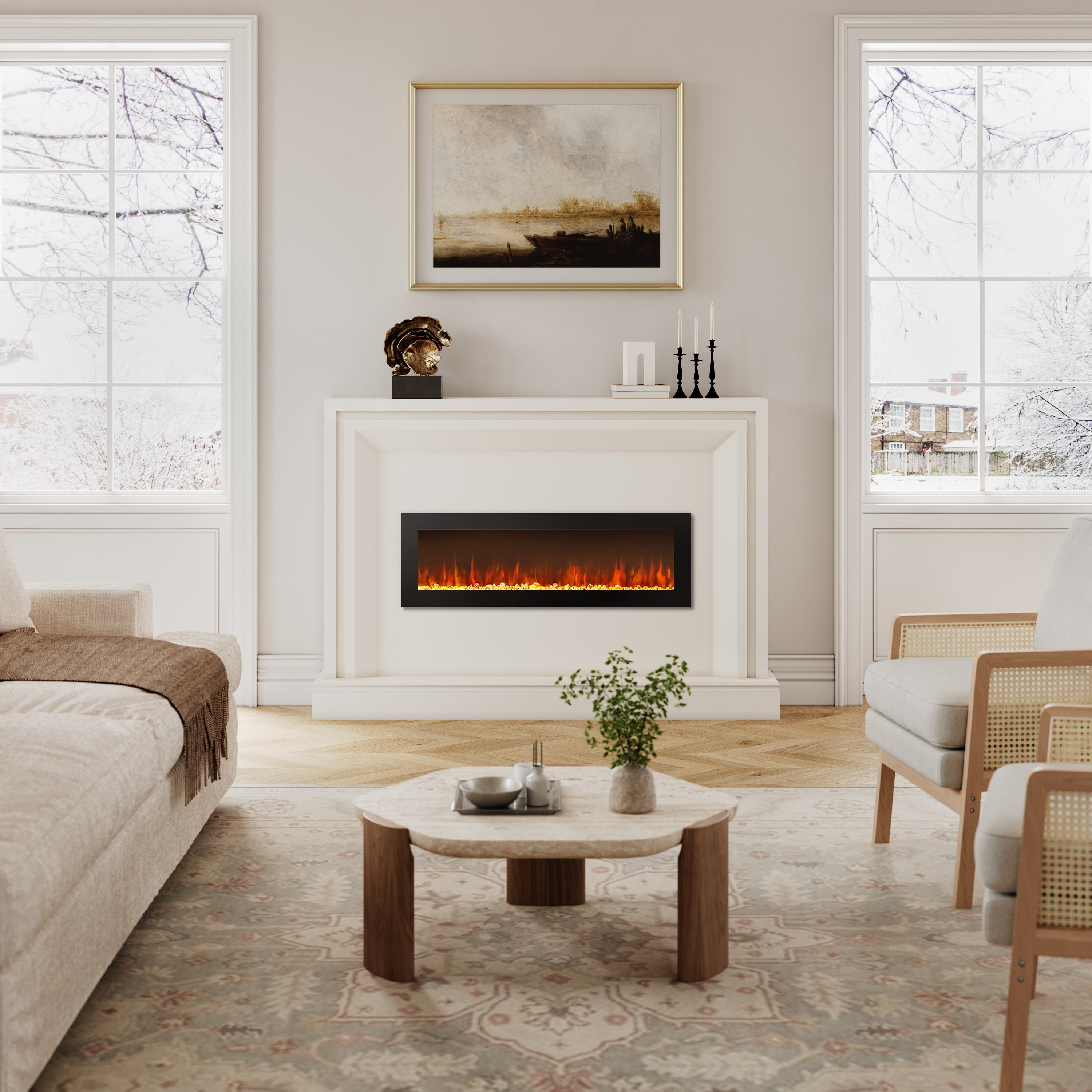 40/50/60 Inch 12 Flame Colors Electric Fire Wall Mounted Freestanding Fireplace Heater with Remote Control
