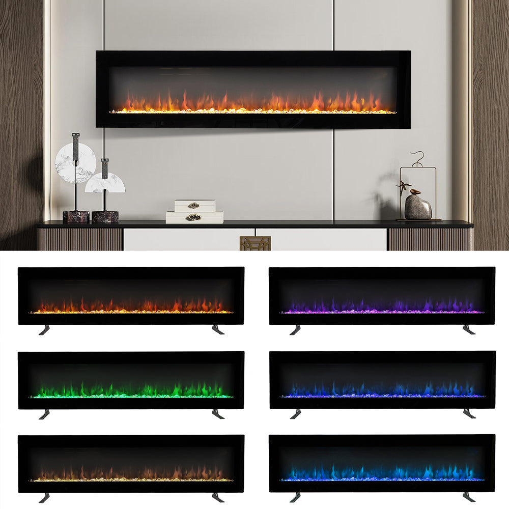 40/50/60 Inch 12 Flame Colors Electric Fire Wall Mounted Freestanding Fireplace Heater with Remote Control