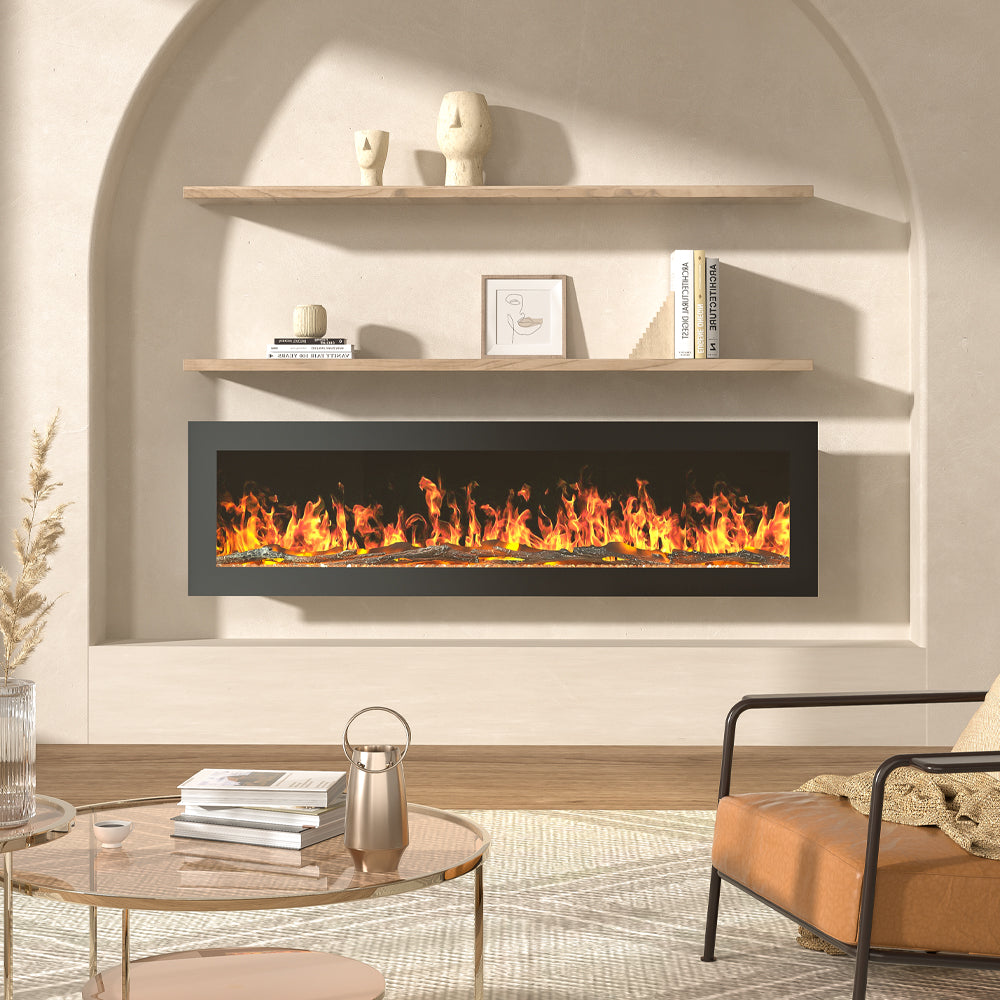 40/50/60 Inch 12 Flame Colors Electric Fire Wall Mounted Freestanding Fireplace Heater with Remote Control