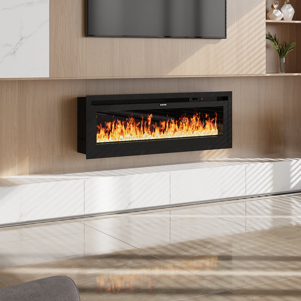 42/50/60 Inch Recessed Wall Mounted Freestanding Electrical Fireplace with Remote Control and 12 Flame Colours