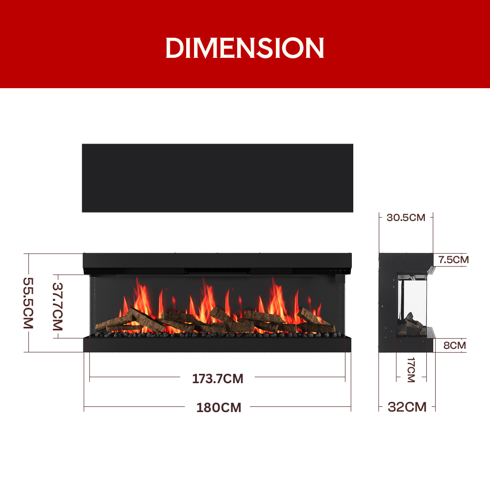50/60/70 Inch 3-Sided Smart Freestanding Recessed Electric Fireplace with WIFI Remote Control