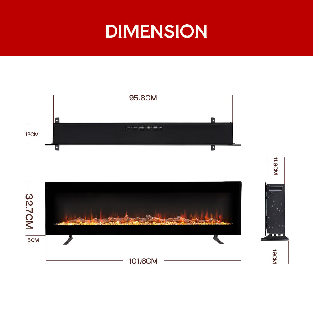 40/50/60 Inch 12 Flame Colors Electric Fire Wall Mounted Freestanding Fireplace Heater with Remote Control