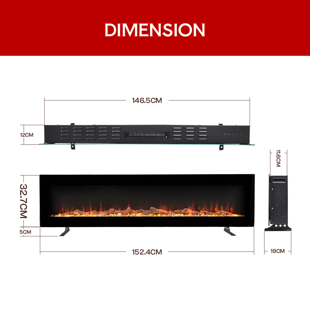 40/50/60 Inch 12 Flame Colors Electric Fire Wall Mounted Freestanding Fireplace Heater with Remote Control