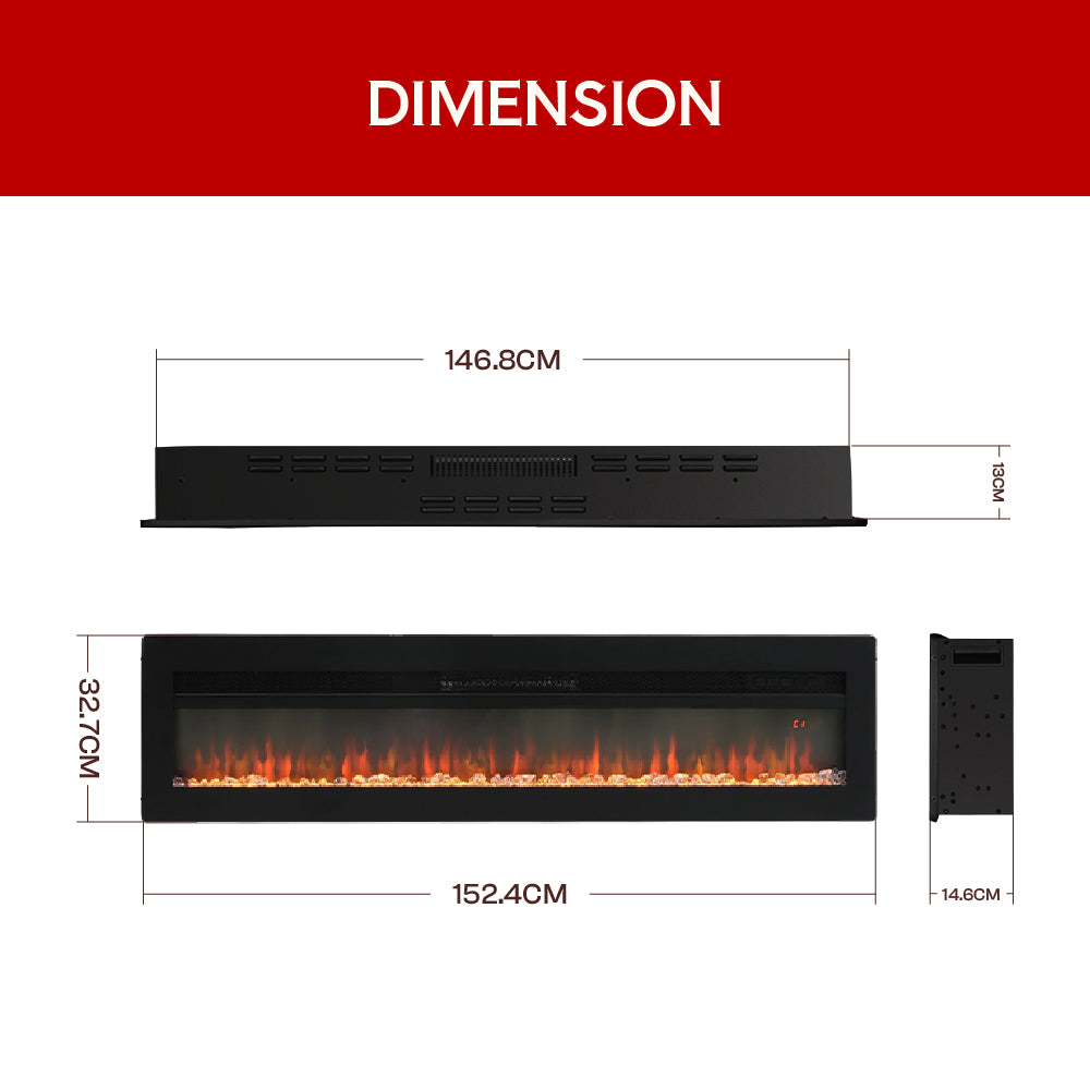 40/50/60/70 Inch Recessed Wall Mounted Freestanding Electric Fireplace with 12 Flame Colors